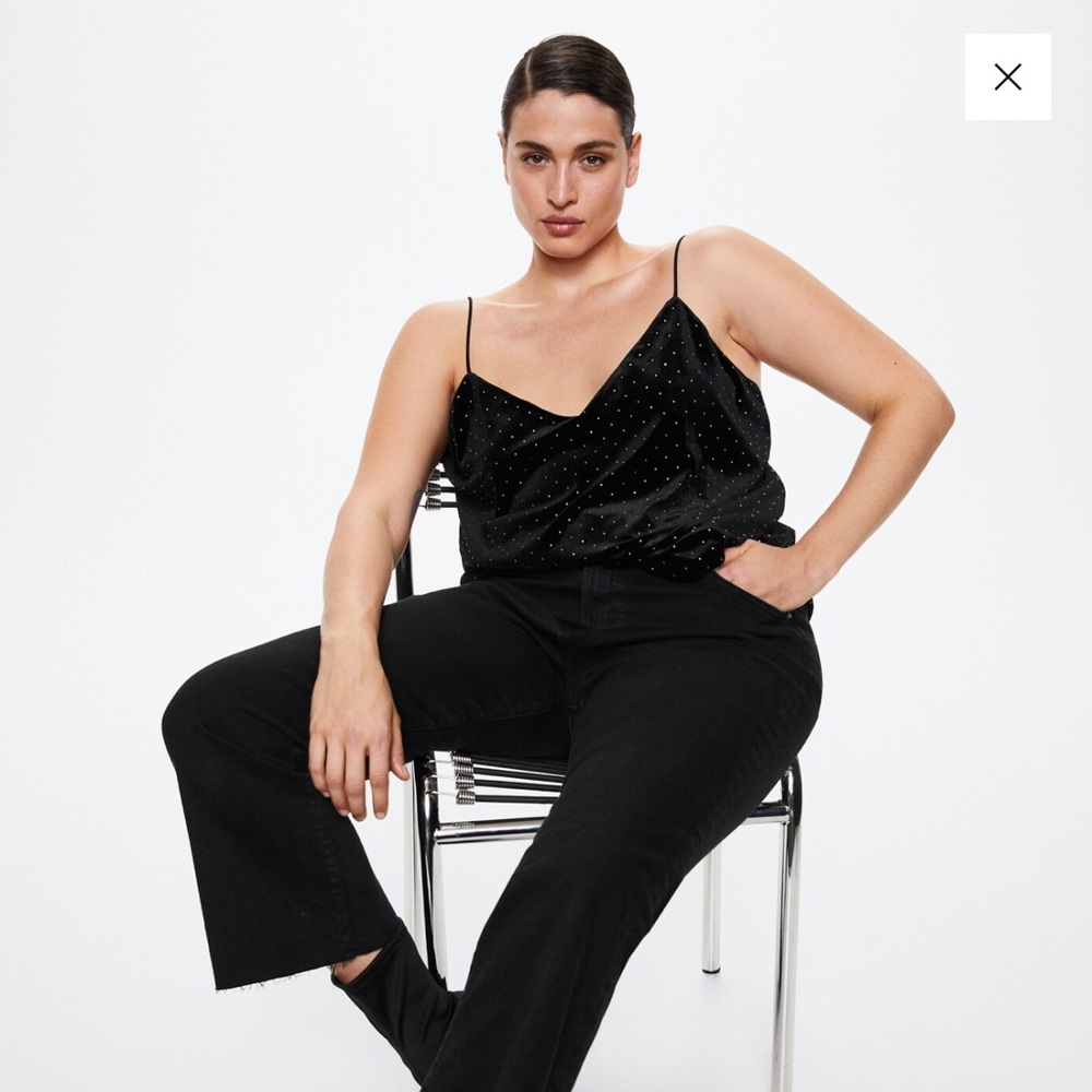 Mango Black Camisole with White Polka Dots